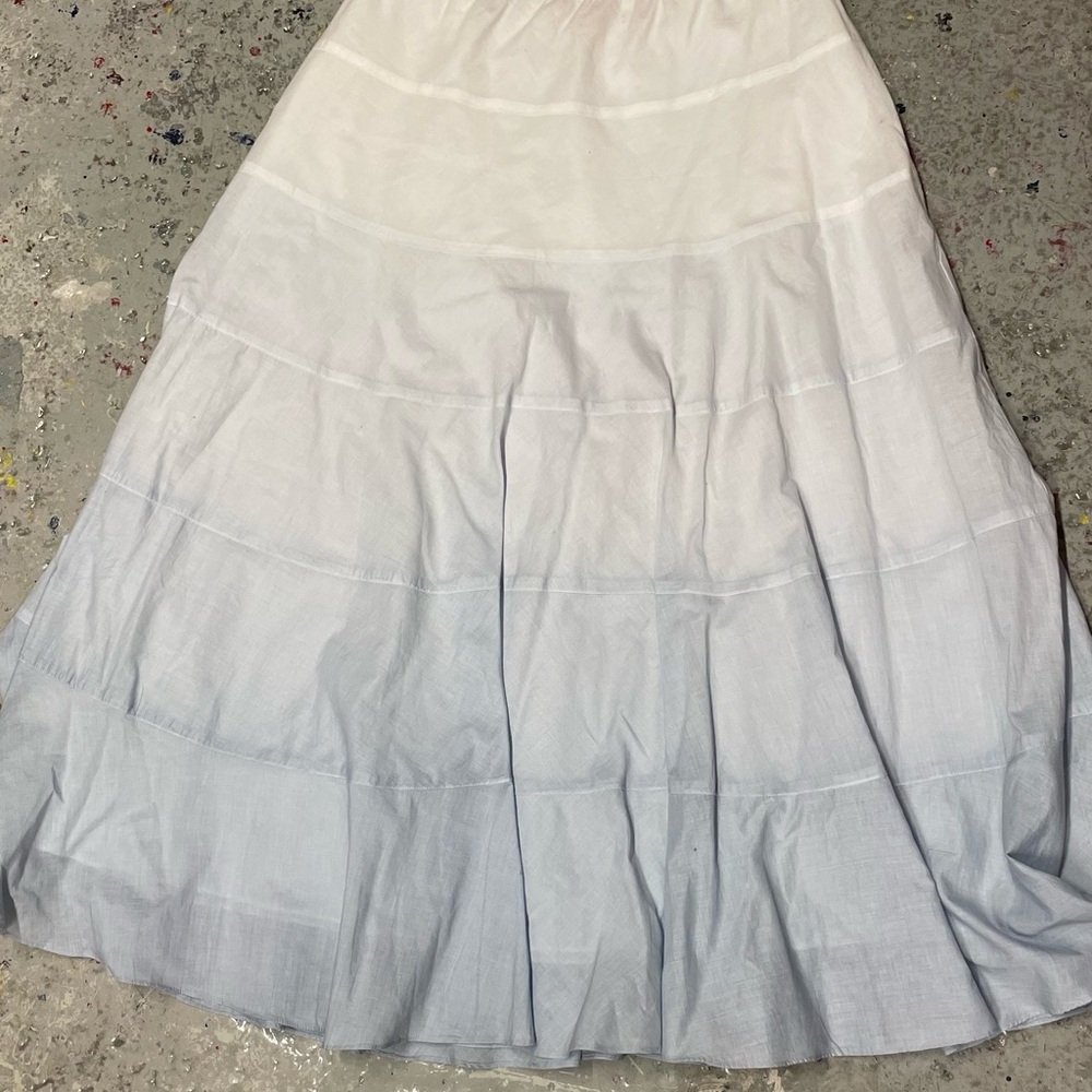 Ruby Rd Blue Ombre Tiered Cotton Midi Skirt Size 8 Boho Peasant Elastic Waist